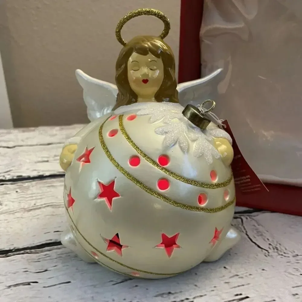 Home Reflections Light Up & Color Change Angel Christmas Ball Ceramic Decor